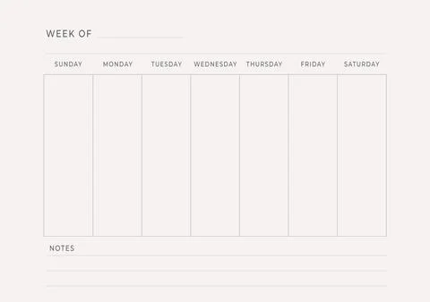 Minimal Vertical Weekly Planner Template Stock Illustration