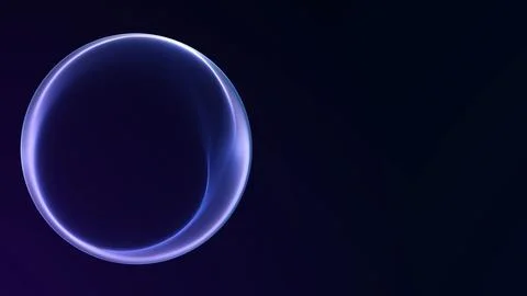 Minimal violet luminous sphere with a soft neon rim on a deep dark blue bac.. Stock Illustration