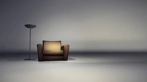 Minimal virtual studio set with an armchair. A basic, broadcast background... Stock Photos
