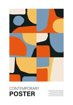 Minimal wall art poster with abstract shapes composition collage Stock Illustration