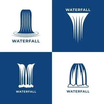 Minimal waterfall logo set in blue and white Stock Illustration