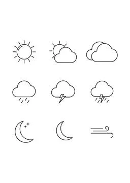 Minimal Weather Icon Set for Forecast and Meteorology Stock Illustration