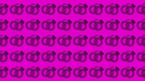 Minimal wedding ring icons pattern on vibrant pink background for 2025 events Stock Footage 344875306