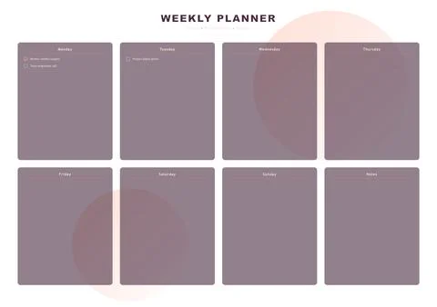 Minimal Weekly Planner Template with Grid Layout Stock Illustration
