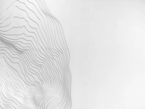 Minimal white abstract background with 3D topographic, flowing layered line.. Stock Photos