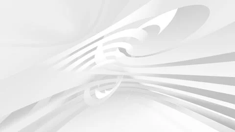 Minimal white abstract scene featuring flowing ribbons, 3d Stock Illustration