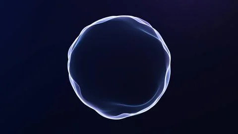 Minimal white and blue quantum ring with soft flowing waves on a dark backg.. Stock Illustration