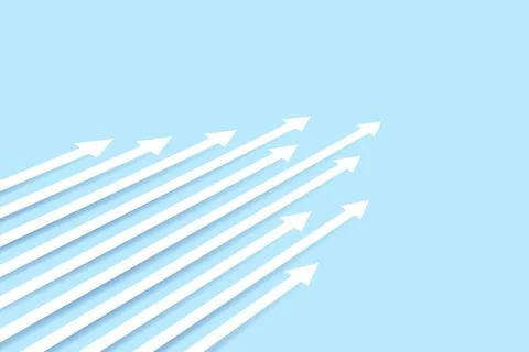 Minimal white arrow up to growth creative concept on blue background Stock Illustration