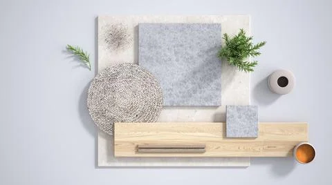 Minimal white background with copy space, marble limestone and granite slabs, Stock Illustration