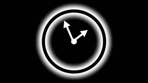 A minimal white clock icon with spinning hands on a black background. Stock Footage 319389648