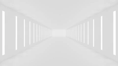 Minimal white corridor with linear lights and depth view Vidéo 333588303
