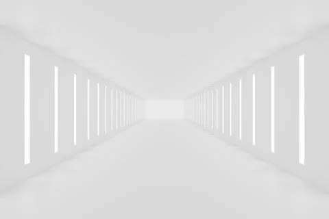 Minimal white corridor with linear lights and depth view Stock Illustration