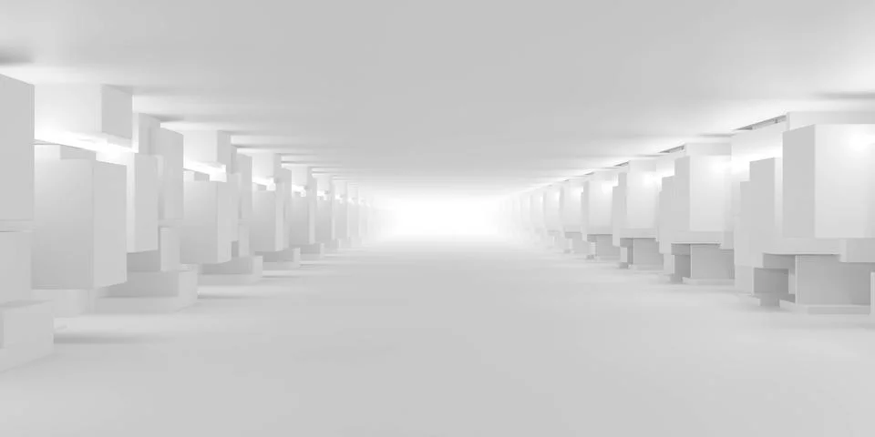 Minimal white corridor with repeating pillars Stock Illustration