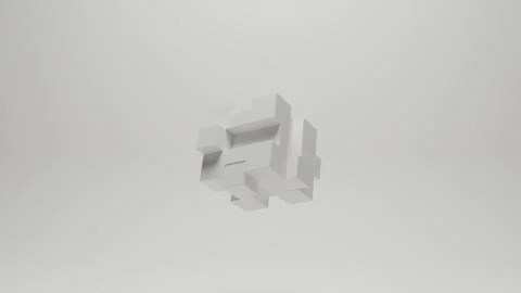 Minimal white cube animation in bright monochrome space, realistic 3D render Stock Footage 338250467