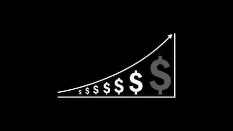 Minimal white exponential dollar growth curve chart animation on black bg. Stock Footage 341684981