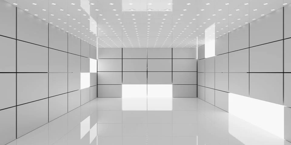Minimal white grid interior 3d render イラスト素材