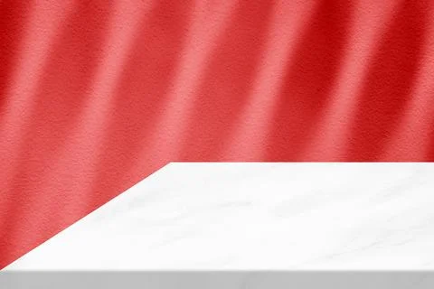 Minimal White Marble Table Corner with Shadow and Red Light Beam on Concret.. Stock Illustration