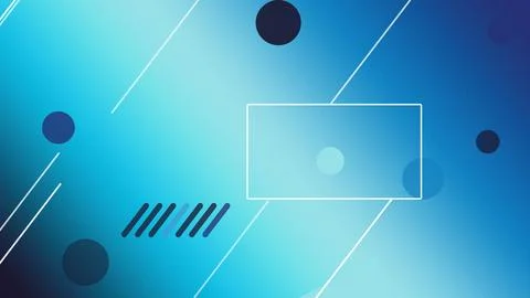 Minimal white-outlined rectangles and circle accents float on a cool blue g.. Illustrazione stock