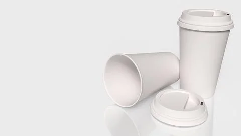 Minimal White Paper Coffee Cups Mockup with Clean Background 3d render. Illustrazione stock