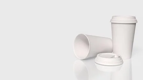Minimal White Paper Coffee Cups Mockup with Clean Background 3d render. Illustrazione stock
