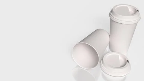 Minimal White Paper Coffee Cups Mockup with Clean Background 3d render. Illustrazione stock