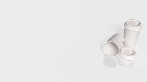 Minimal White Paper Coffee Cups Mockup with Clean Background 3d render. Illustrazione stock