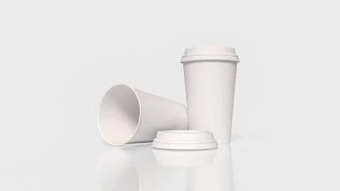 Minimal White Paper Coffee Cups Mockup with Clean Background 3d render. Illustrazione stock