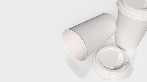 Minimal White Paper Coffee Cups Mockup with Clean Background 3d render. Illustrazione stock