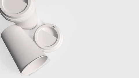 Minimal White Paper Coffee Cups Mockup with Clean Background 3d render. Illustrazione stock