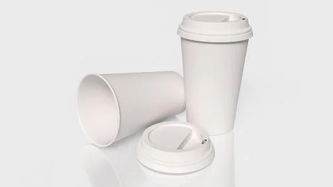 Minimal White Paper Coffee Cups Mockup with Clean Background 3d render. Illustrazione stock