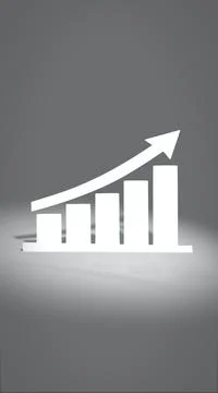 Minimal white paper-cut bar graph with rising arrow on gray studio background, Illustration