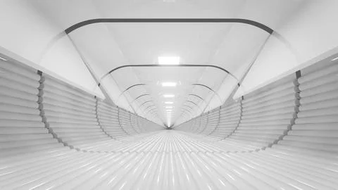 Minimal white tunnel corridor with ribbed walls and central perspective Illustrazione stock