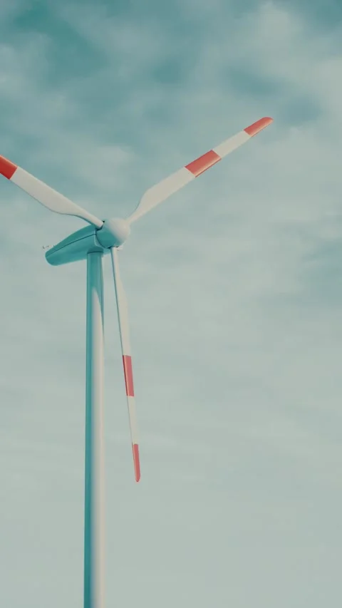 Minimal Wind Turbine Against Soft Sky Background with Copy Space, Renewable Stock Footage 336561719