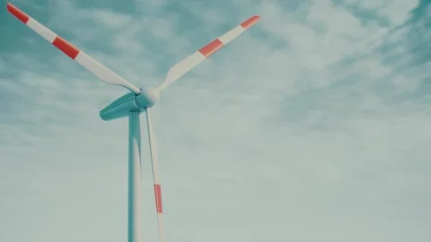 Minimal Wind Turbine in Soft Cloudy Sky with Copy Space, Renewable Energy Stock-Footage 336562162
