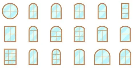Minimal Window Collection with Classic Arched and Round Frames Stock Illustration