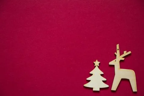 Minimal winter creative table flat lay, wooden figures of Christmas tree and  Stock Photos