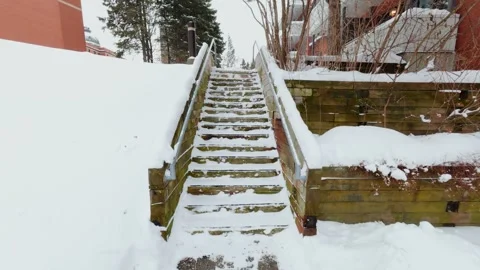 Minimal Winter Staircase Scen Stock Footage 323486903