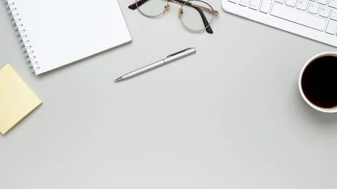 Minimal work area with stationery items and writing materials Stock Photos