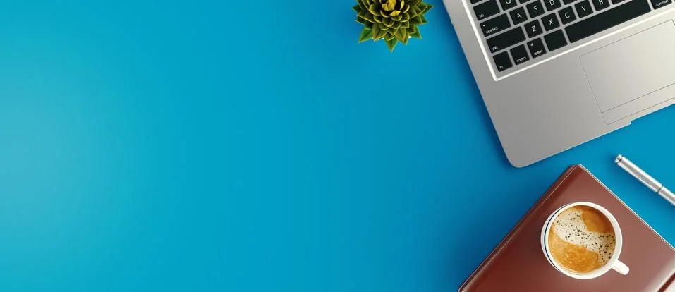 Minimal work space - Creative flat lay photo of workspace desk. Top view office Illustrazione stock