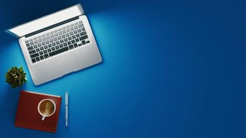 Minimal work space - Creative flat lay photo of workspace desk. Top view office Ilustración de archivo