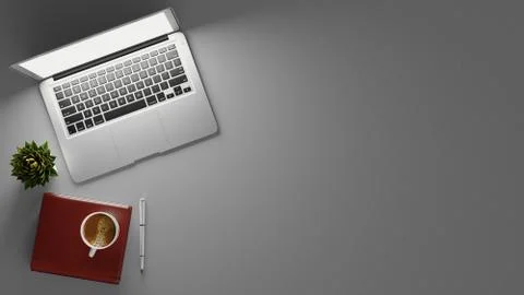 Minimal work space - Creative flat lay photo of workspace desk. Top view office Illustrazione stock