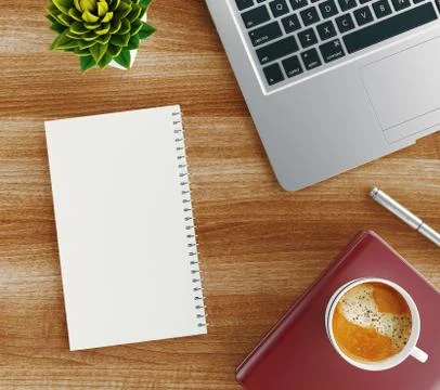 Minimal work space - Creative flat lay photo of workspace desk. Top view office Stock Illustration