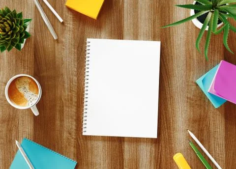 Minimal work space - Creative flat lay photo of workspace desk. Top view office Illustrazione stock