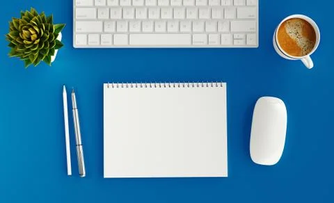 Minimal work space - Creative flat lay photo of workspace desk. Top view office Stock Illustration