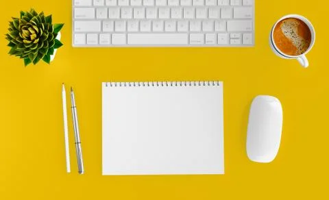 Minimal work space - Creative flat lay photo of workspace desk. Top view office Stock Illustration