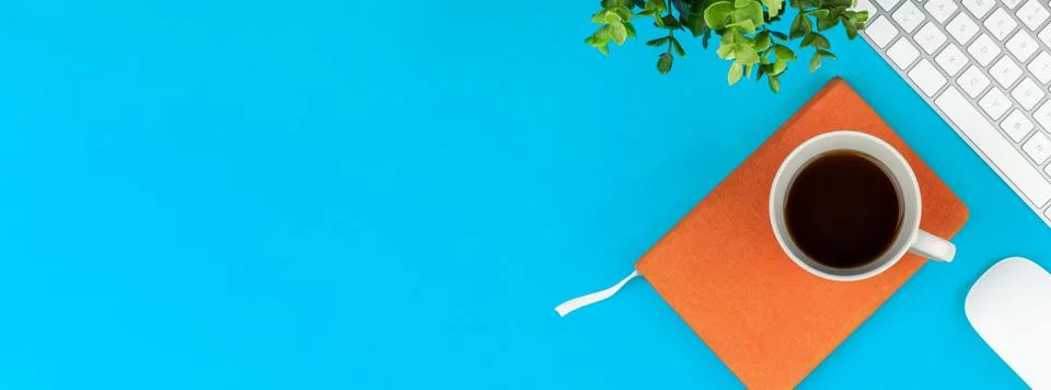 Minimal work space - Creative flat lay photo of workspace desk. Top view offi Stock Photos