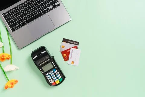 Minimal work space - Creative flat lay photo of workspace desk. Top view of.. Stock Photos