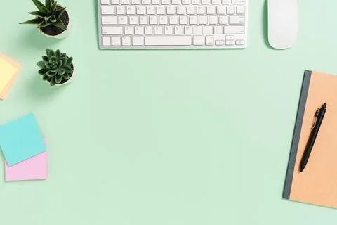 Minimal work space - Creative flat lay photo of workspace desk. Top view of.. Stock Photos