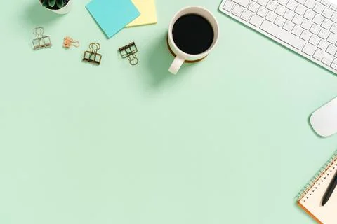 Minimal work space - Creative flat lay photo of workspace desk. Top view of.. Stock Photos