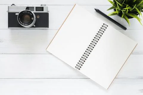 Minimal work space - Creative flat lay photo of workspace desk. White offic.. Stock Photos